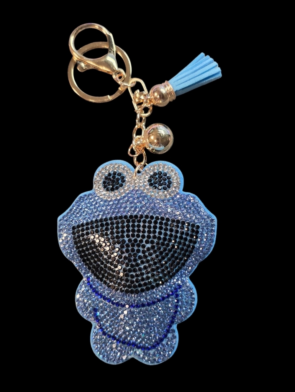 Blue Rhinestone Cookie Monster Bag Charm Keychain